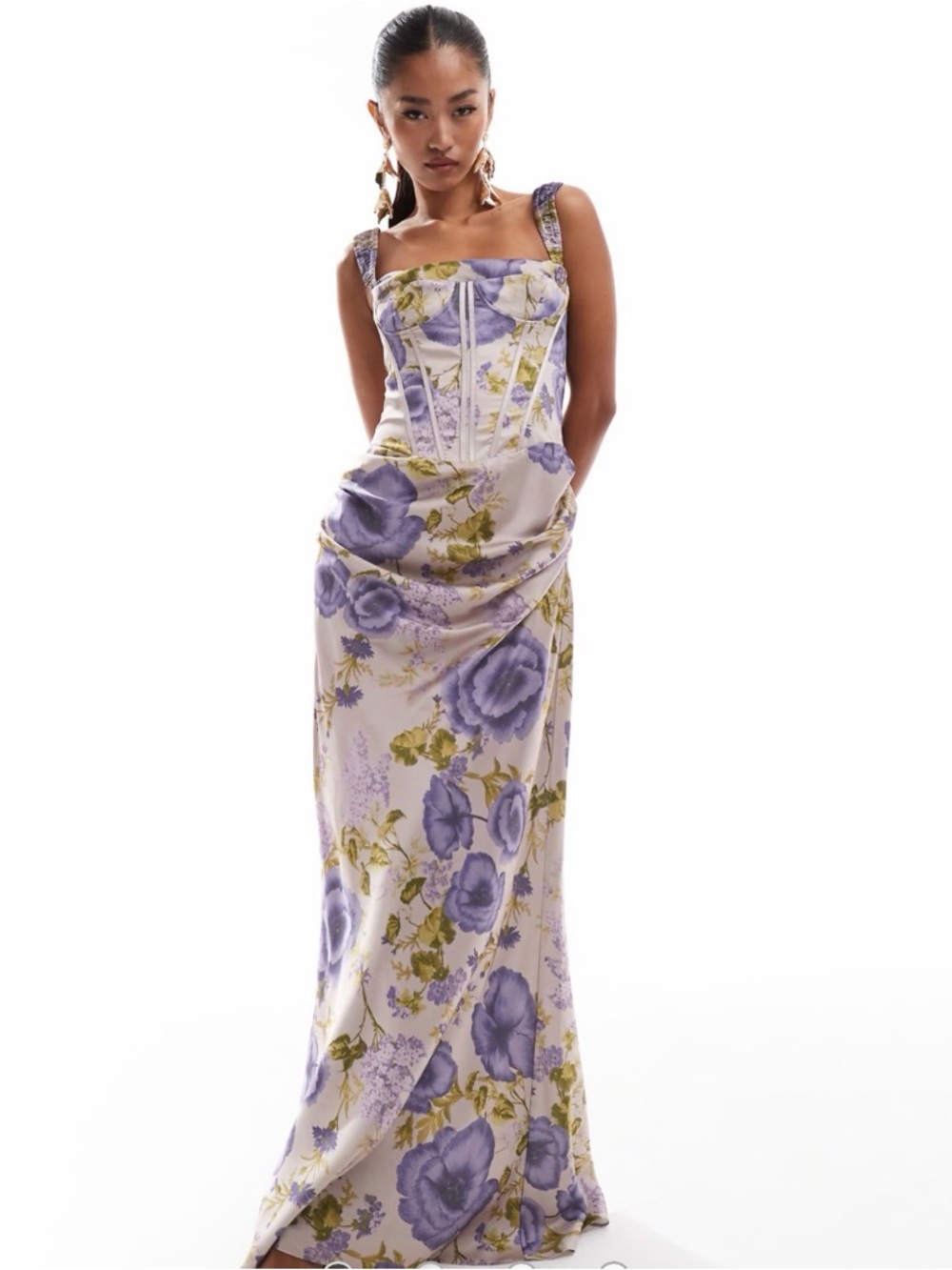 ASOS Lavender Floral Corset Maxi Dress